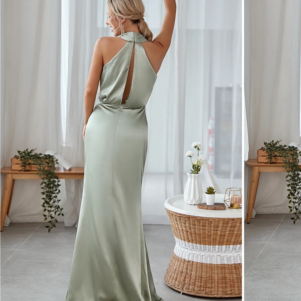 Elegant Sage Green Halter Maxi Dress